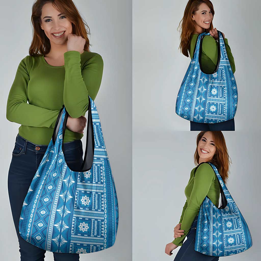 Fiji Masi All Blue Grocery Bag Tapa Pattern - Polynesian Pride