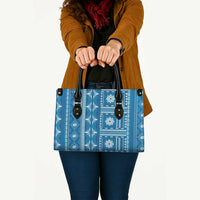 Fiji Masi All Blue Leather Bag Tapa Pattern - Polynesian Pride