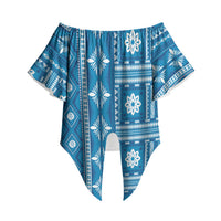 Fiji Masi All Blue Off Shoulder Wrap Waist Top Tapa Pattern LT01 Blue - Polynesian Pride