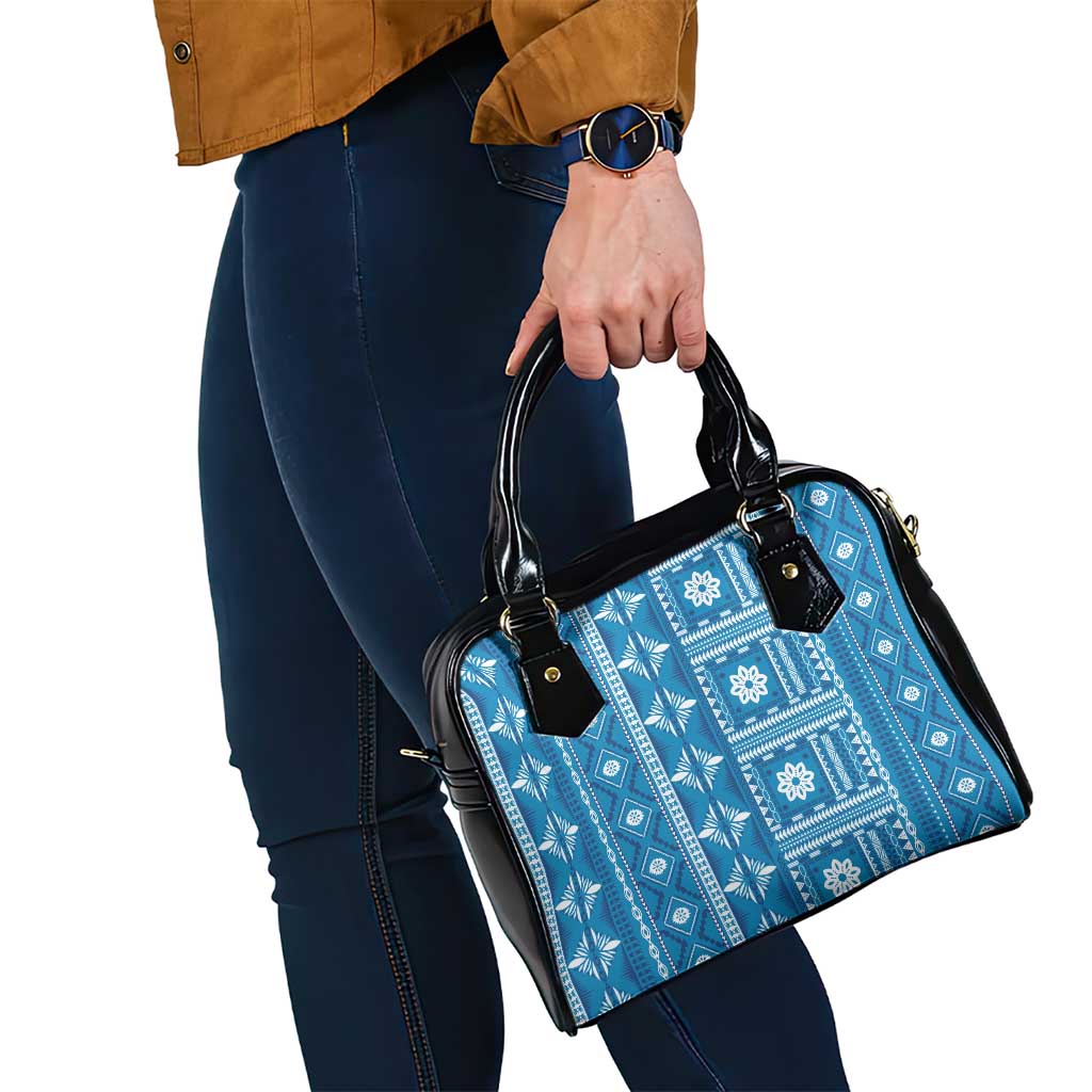 Fiji Masi All Blue Shoulder Handbag Tapa Pattern - Polynesian Pride