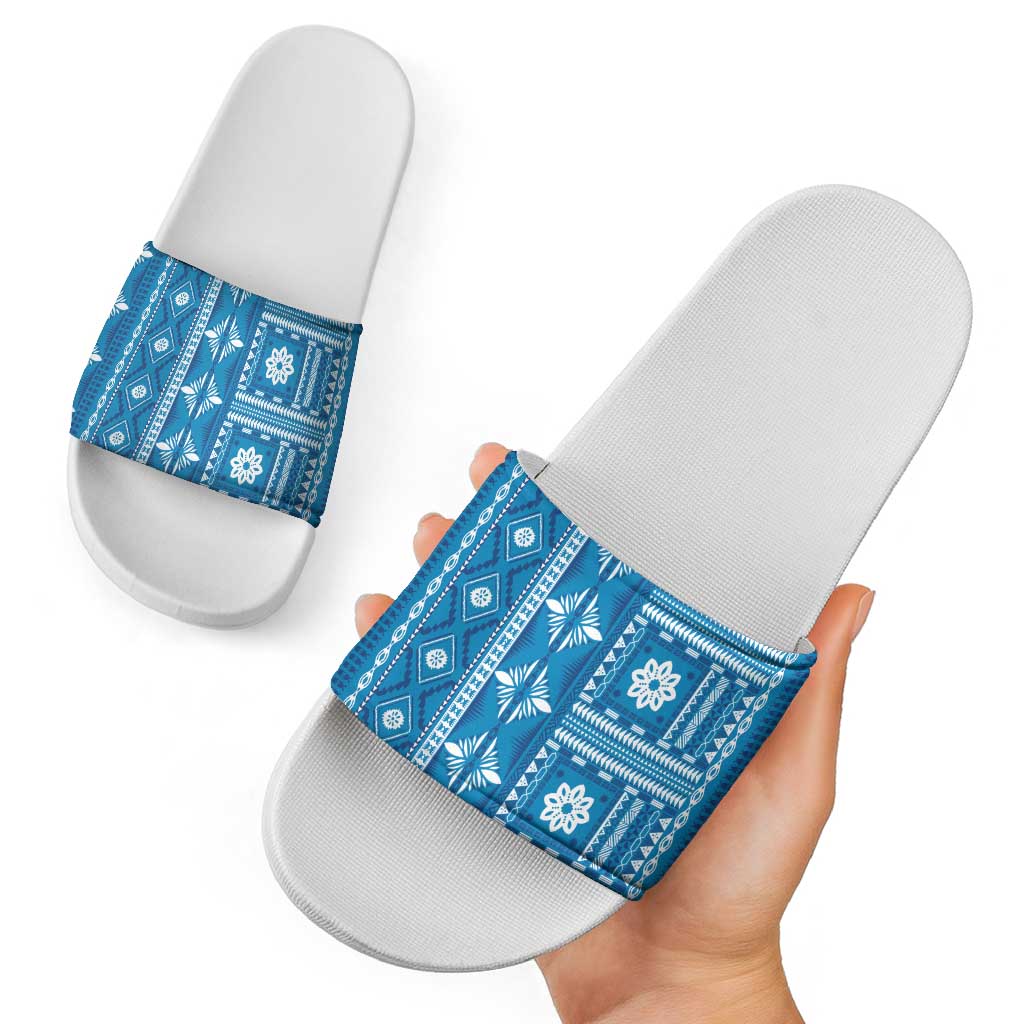 Fiji Masi All Blue Slide Sandals Tapa Pattern - Polynesian Pride