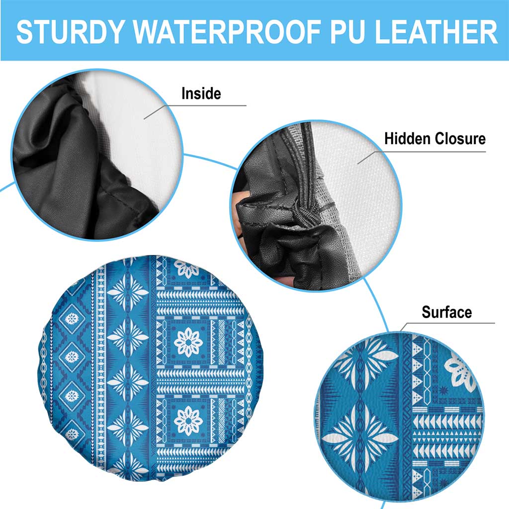 Fiji Masi All Blue Spare Tire Cover Tapa Pattern - Polynesian Pride