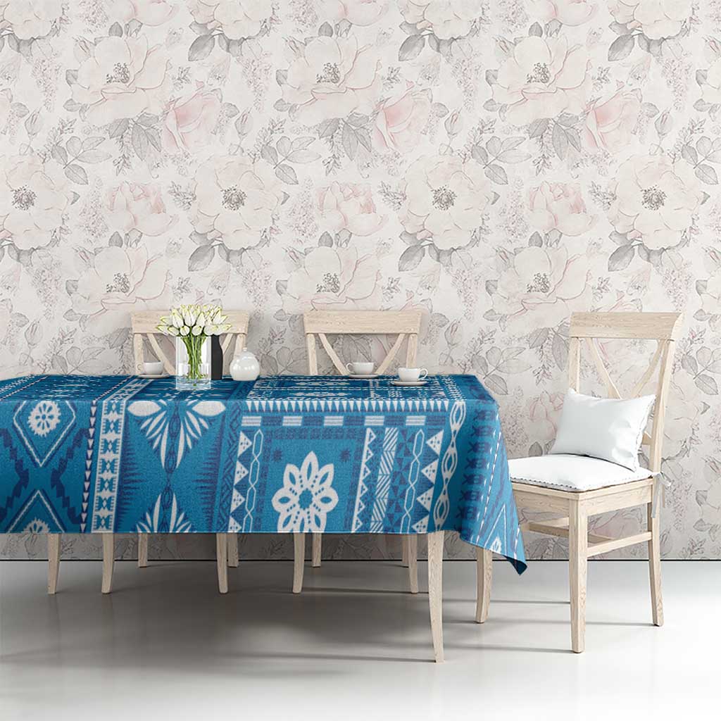 Fiji Masi All Blue Tablecloth Tapa Pattern - Polynesian Pride