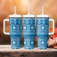 Fiji Masi All Blue Tumbler With Handle Tapa Pattern - Polynesian Pride