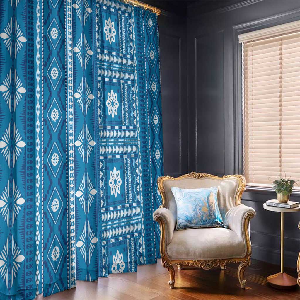 Fiji Masi All Blue Window Curtain Tapa Pattern - Polynesian Pride