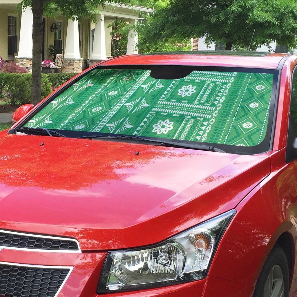 Fiji Masi All Green Auto Sun Shade Tapa Pattern - Polynesian Pride