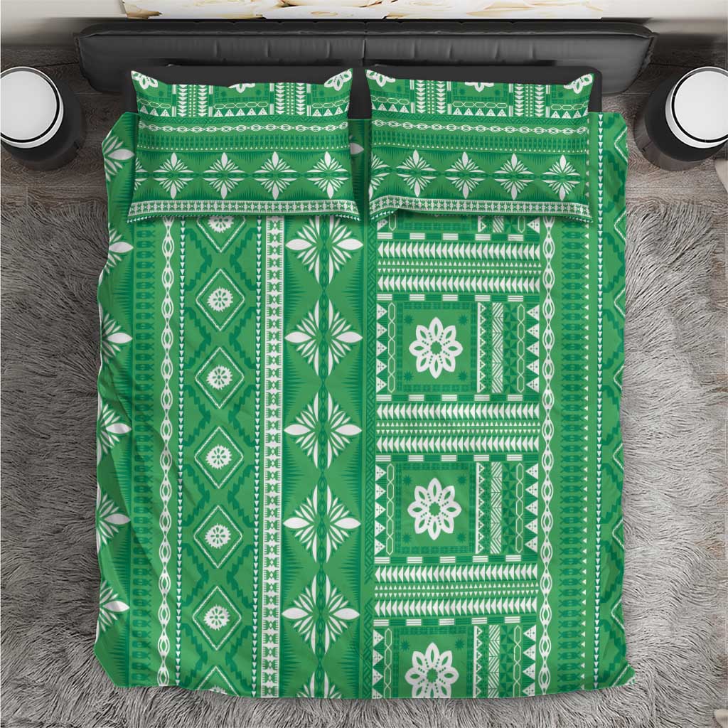 Fiji Masi All Green Bedding Set Tapa Pattern - Polynesian Pride
