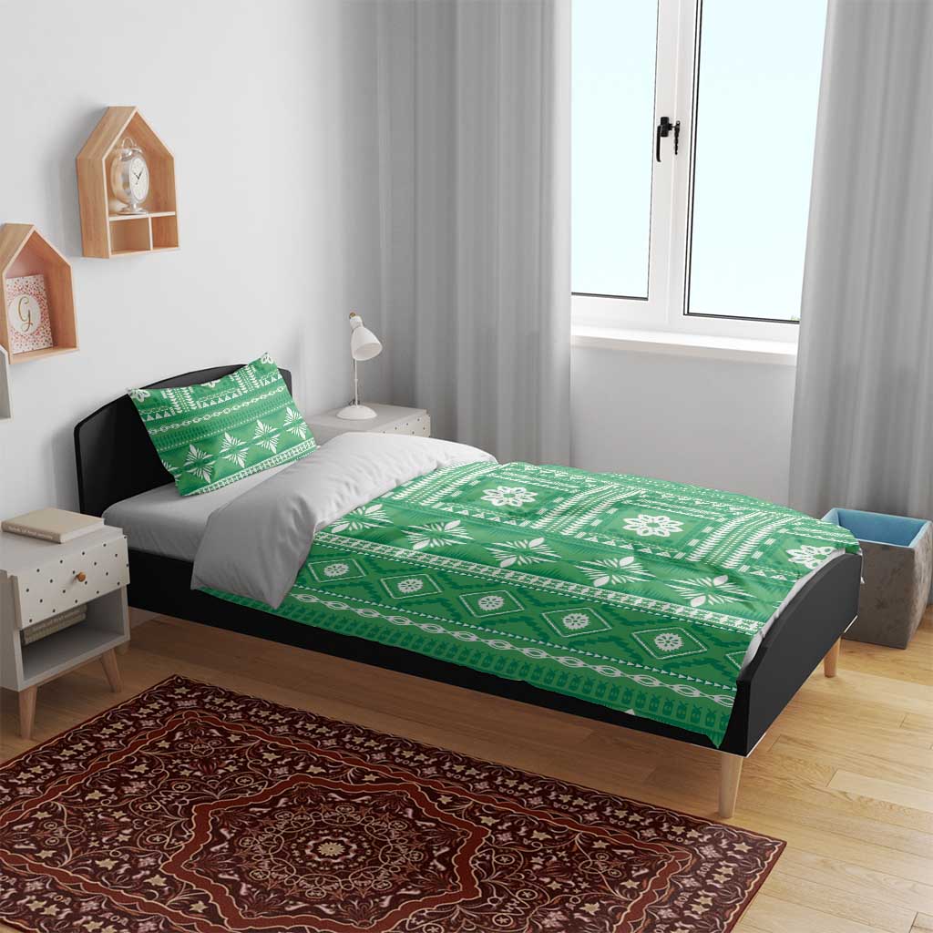 Fiji Masi All Green Bedding Set Tapa Pattern - Polynesian Pride