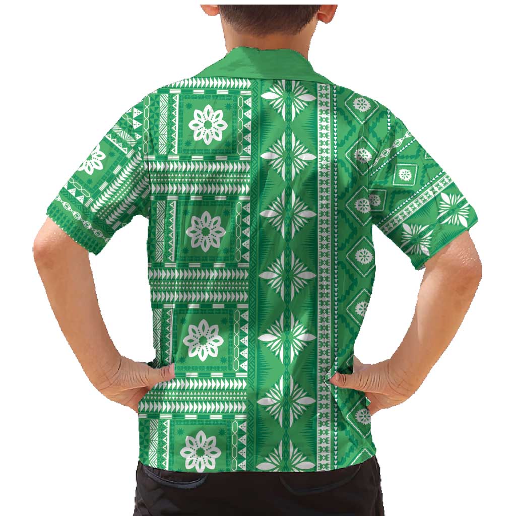 Fiji Masi All Green Family Matching Mermaid Dress and Hawaiian Shirt Tapa Pattern LT01 - Polynesian Pride