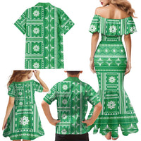Fiji Masi All Green Family Matching Mermaid Dress and Hawaiian Shirt Tapa Pattern LT01 - Polynesian Pride