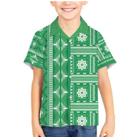 Fiji Masi All Green Family Matching Mermaid Dress and Hawaiian Shirt Tapa Pattern LT01 Son's Shirt Green - Polynesian Pride