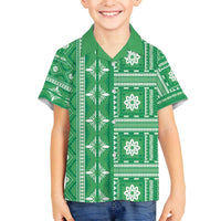 Fiji Masi All Green Family Matching Off The Shoulder Long Sleeve Dress and Hawaiian Shirt Tapa Pattern LT01 Son's Shirt Green - Polynesian Pride