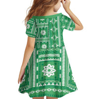Fiji Masi All Green Family Matching Off Shoulder Short Dress and Hawaiian Shirt Tapa Pattern LT01 - Polynesian Pride