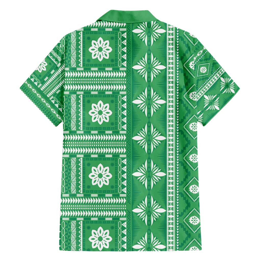 Fiji Masi All Green Family Matching Short Sleeve Bodycon Dress and Hawaiian Shirt Tapa Pattern LT01 - Polynesian Pride