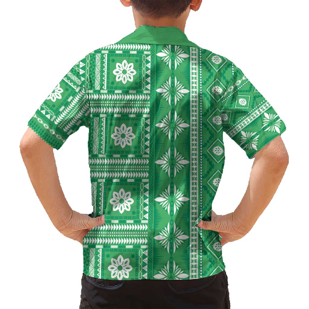Fiji Masi All Green Family Matching Summer Maxi Dress and Hawaiian Shirt Tapa Pattern LT01 - Polynesian Pride