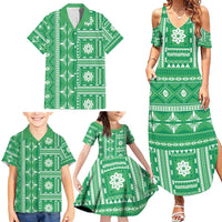 Fiji Masi All Green Family Matching Summer Maxi Dress and Hawaiian Shirt Tapa Pattern LT01 - Polynesian Pride
