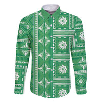 Fiji Masi All Green Family Matching Summer Maxi Dress and Hawaiian Shirt Tapa Pattern LT01 Dad's Shirt - Long Sleeve Green - Polynesian Pride