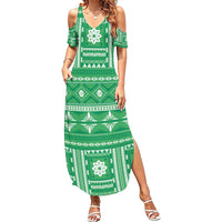 Fiji Masi All Green Family Matching Summer Maxi Dress and Hawaiian Shirt Tapa Pattern LT01 Mom's Dress Green - Polynesian Pride
