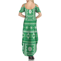 Fiji Masi All Green Family Matching Summer Maxi Dress and Hawaiian Shirt Tapa Pattern LT01 - Polynesian Pride