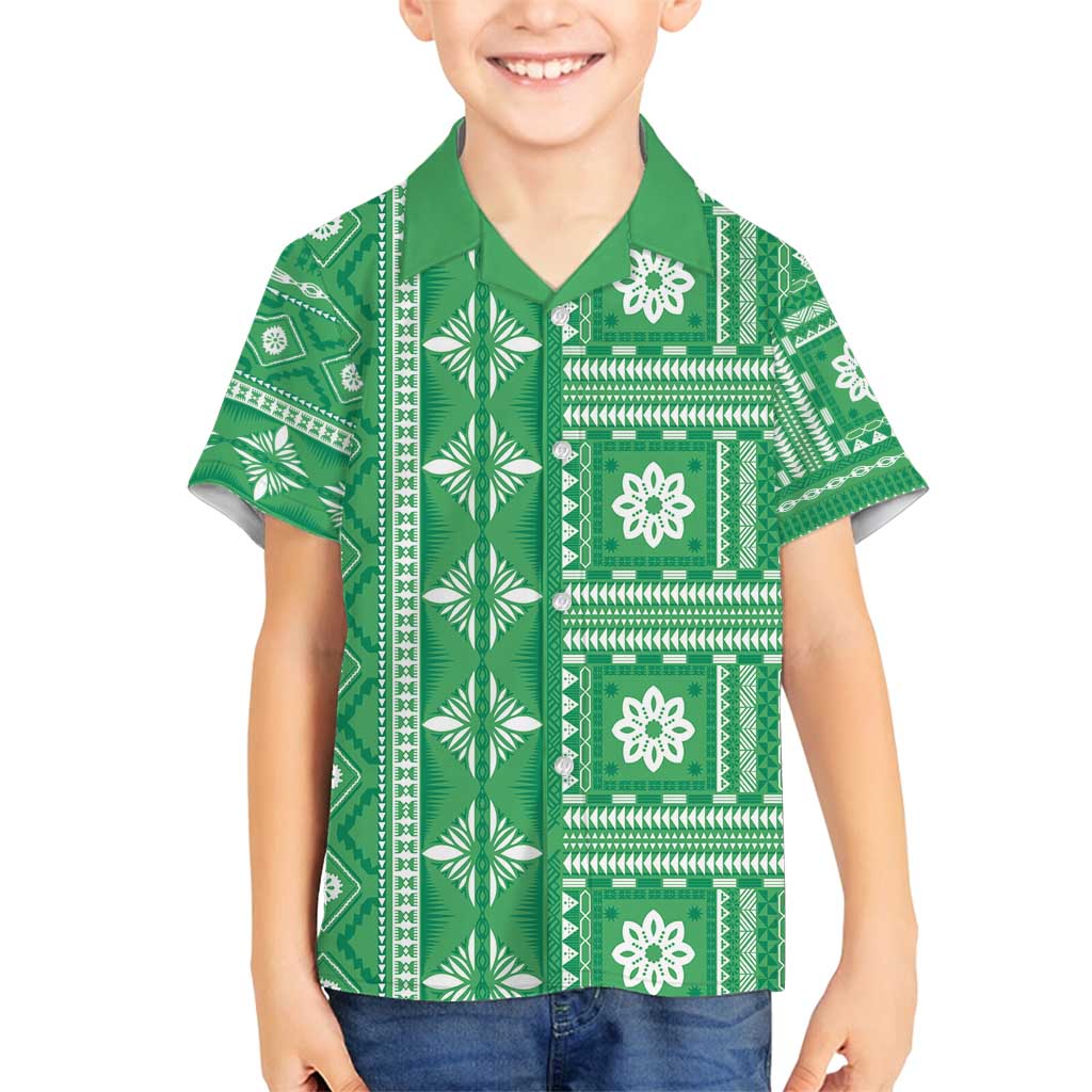 Fiji Masi All Green Family Matching Summer Maxi Dress and Hawaiian Shirt Tapa Pattern LT01 Son's Shirt Green - Polynesian Pride