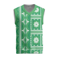 Fiji Masi All Green Christmas Knitted V-Neck Vest Tapa Pattern LT01 Green - Polynesian Pride