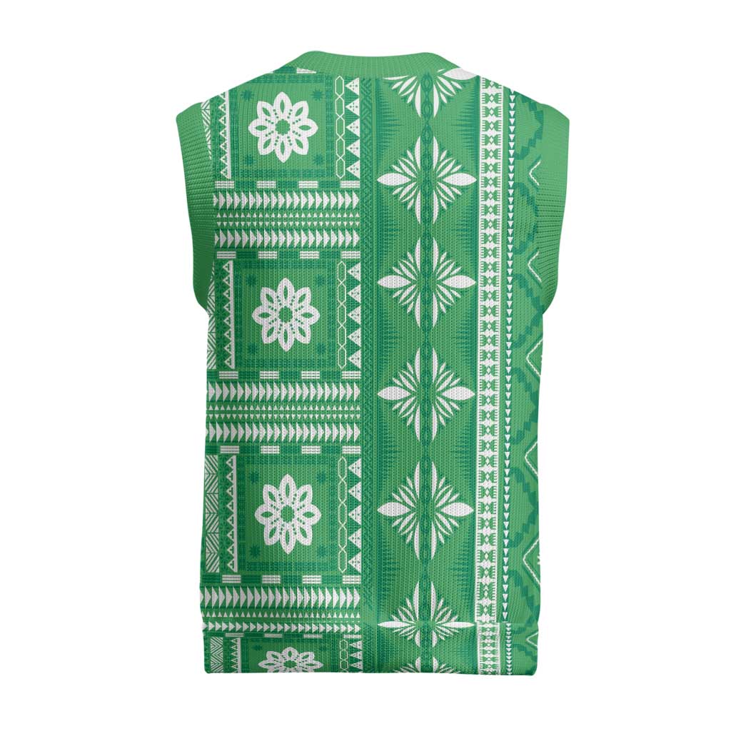 Fiji Masi All Green Christmas Knitted V-Neck Vest Tapa Pattern LT01 - Polynesian Pride
