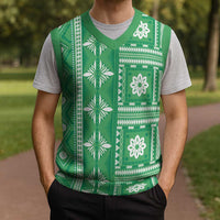 Fiji Masi All Green Christmas Knitted V-Neck Vest Tapa Pattern LT01 - Polynesian Pride