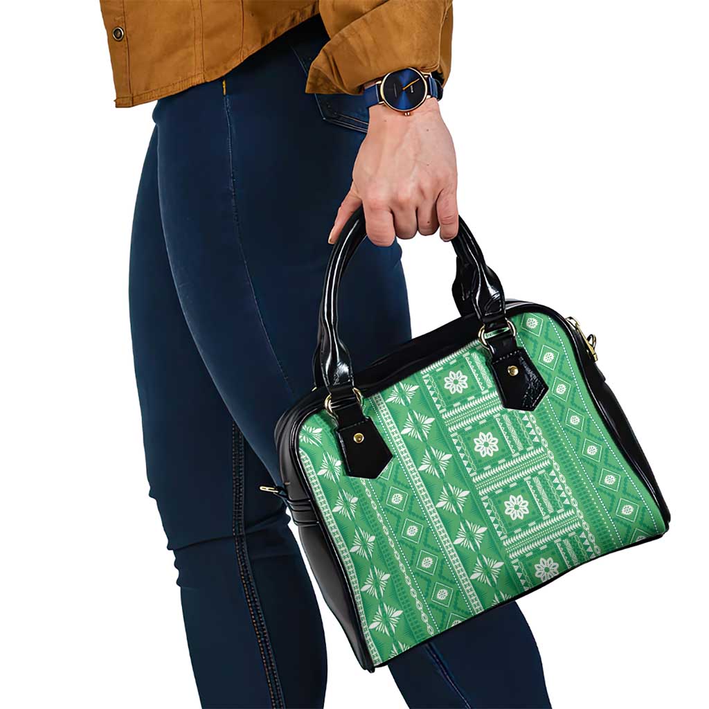 Fiji Masi All Green Shoulder Handbag Tapa Pattern - Polynesian Pride