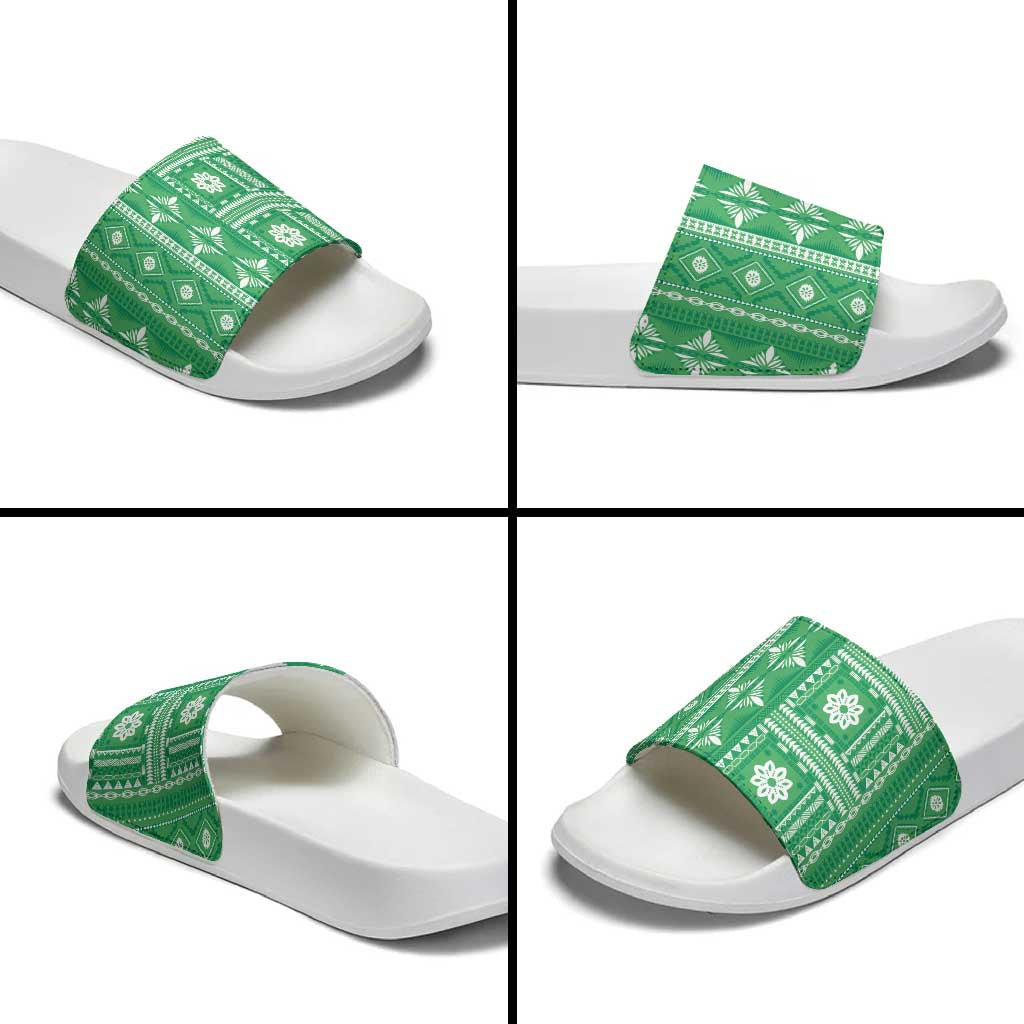 Fiji Masi All Green Slide Sandals Tapa Pattern - Polynesian Pride