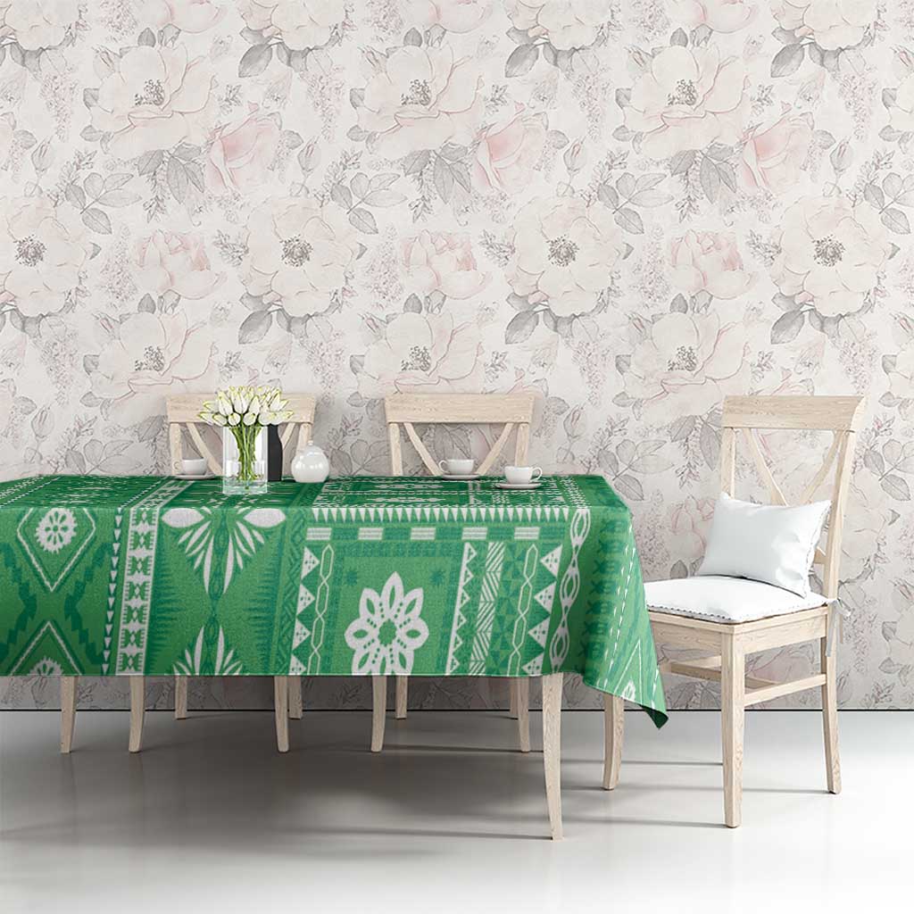 Fiji Masi All Green Tablecloth Tapa Pattern - Polynesian Pride