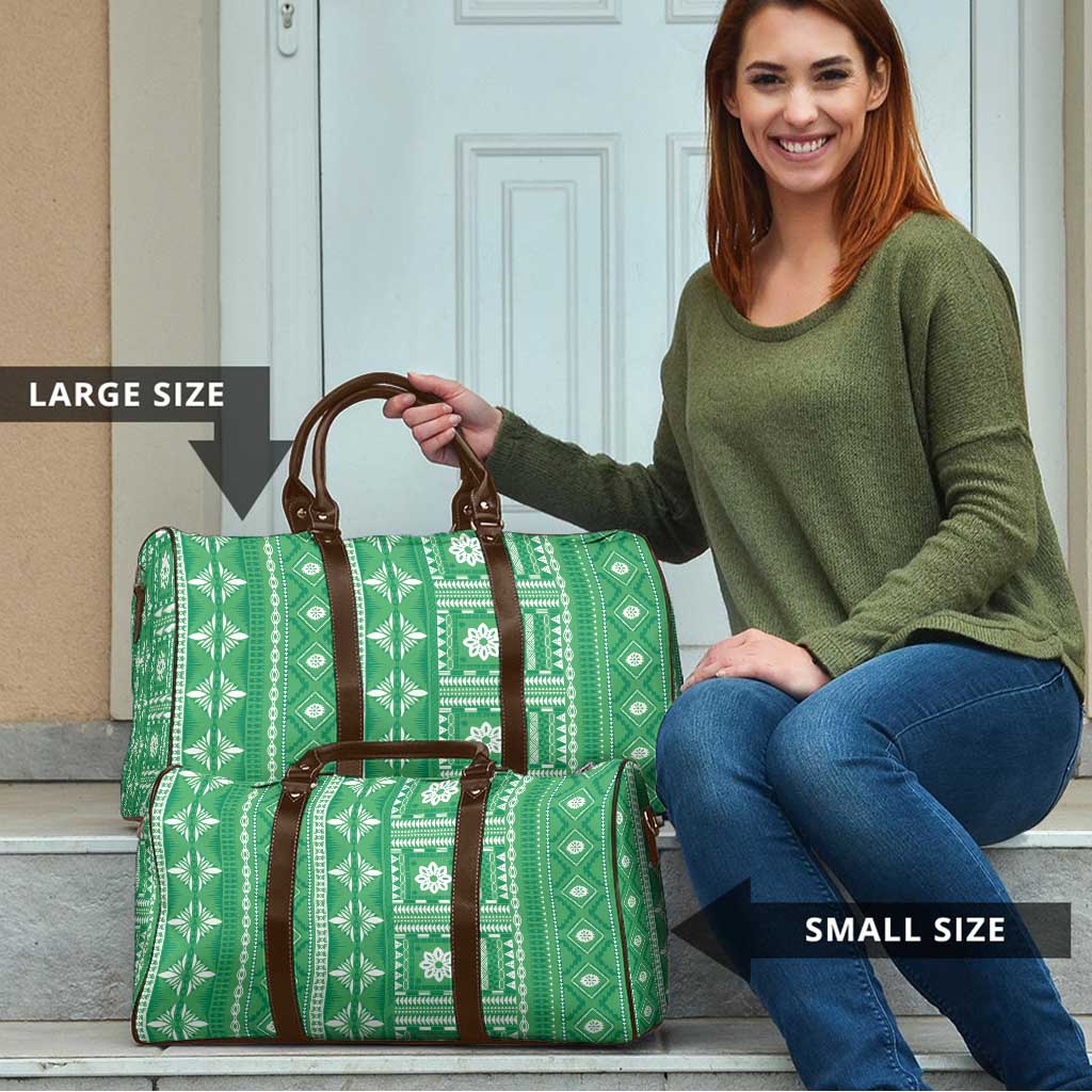 Fiji Masi All Green Travel Bag Tapa Pattern - Polynesian Pride