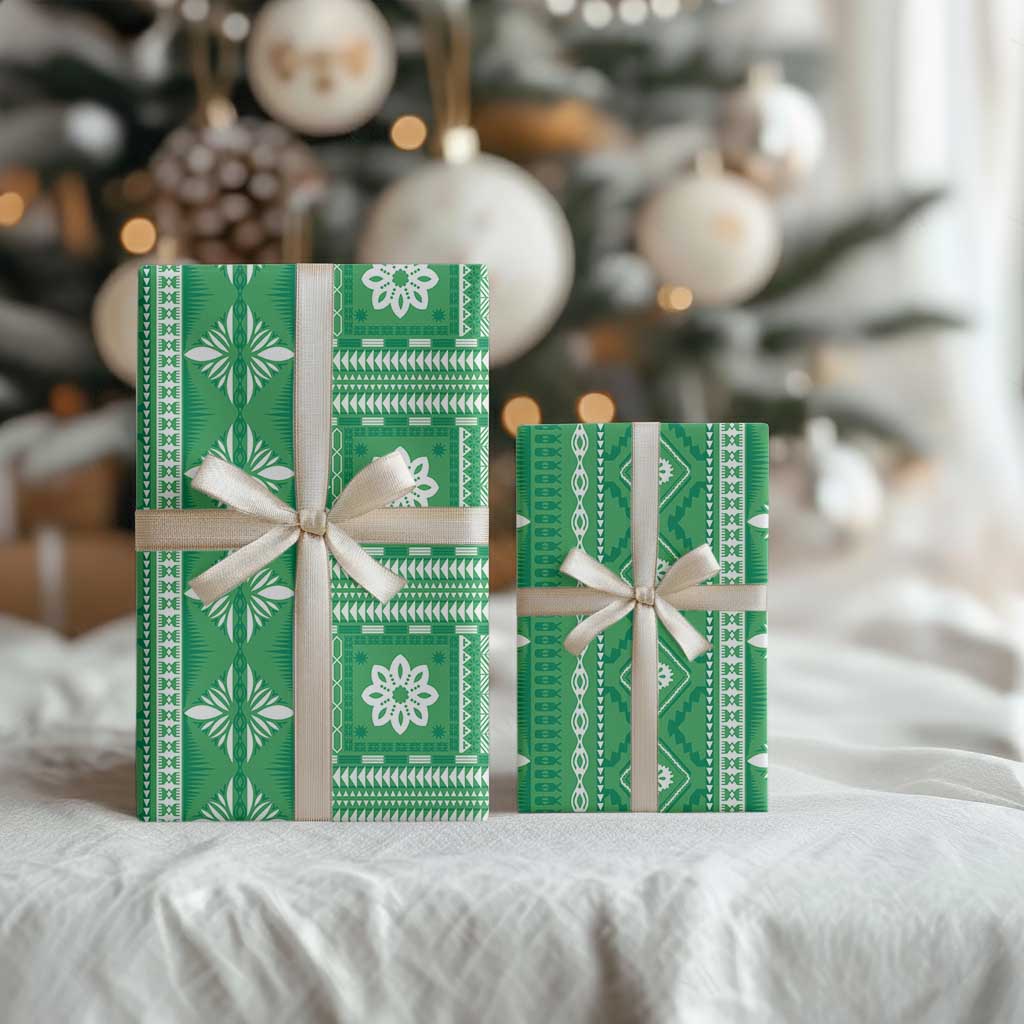 Fiji Masi All Green Wrapping Paper Tapa Pattern - Polynesian Pride