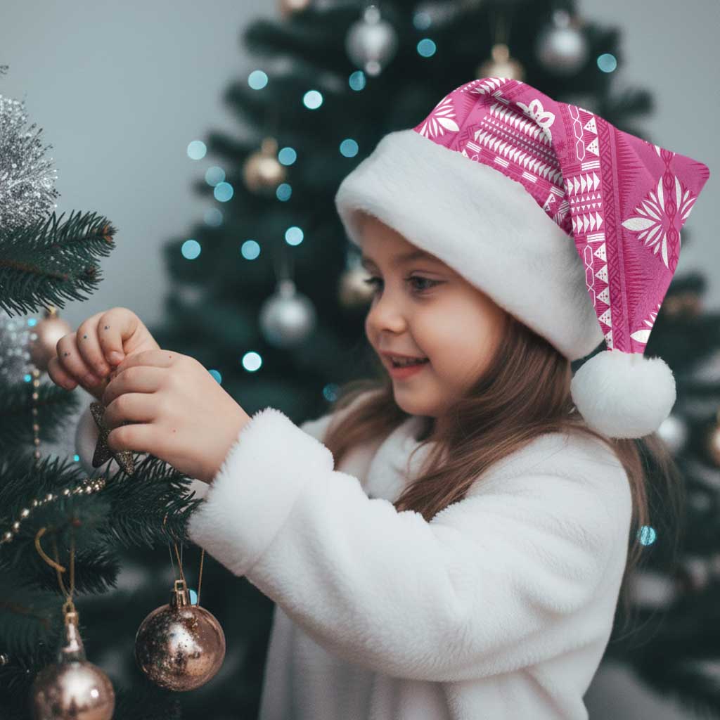 Fiji Masi All Pink Christmas Santa Hat Tapa Pattern - Polynesian Pride