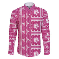 Fiji Masi All Pink Family Matching Long Sleeve Bodycon Dress and Hawaiian Shirt Tapa Pattern LT01 Dad's Shirt - Long Sleeve Pink - Polynesian Pride