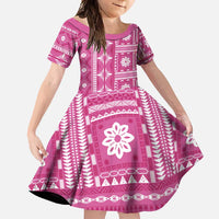 Fiji Masi All Pink Family Matching Mermaid Dress and Hawaiian Shirt Tapa Pattern LT01 Daughter's Dress Pink - Polynesian Pride