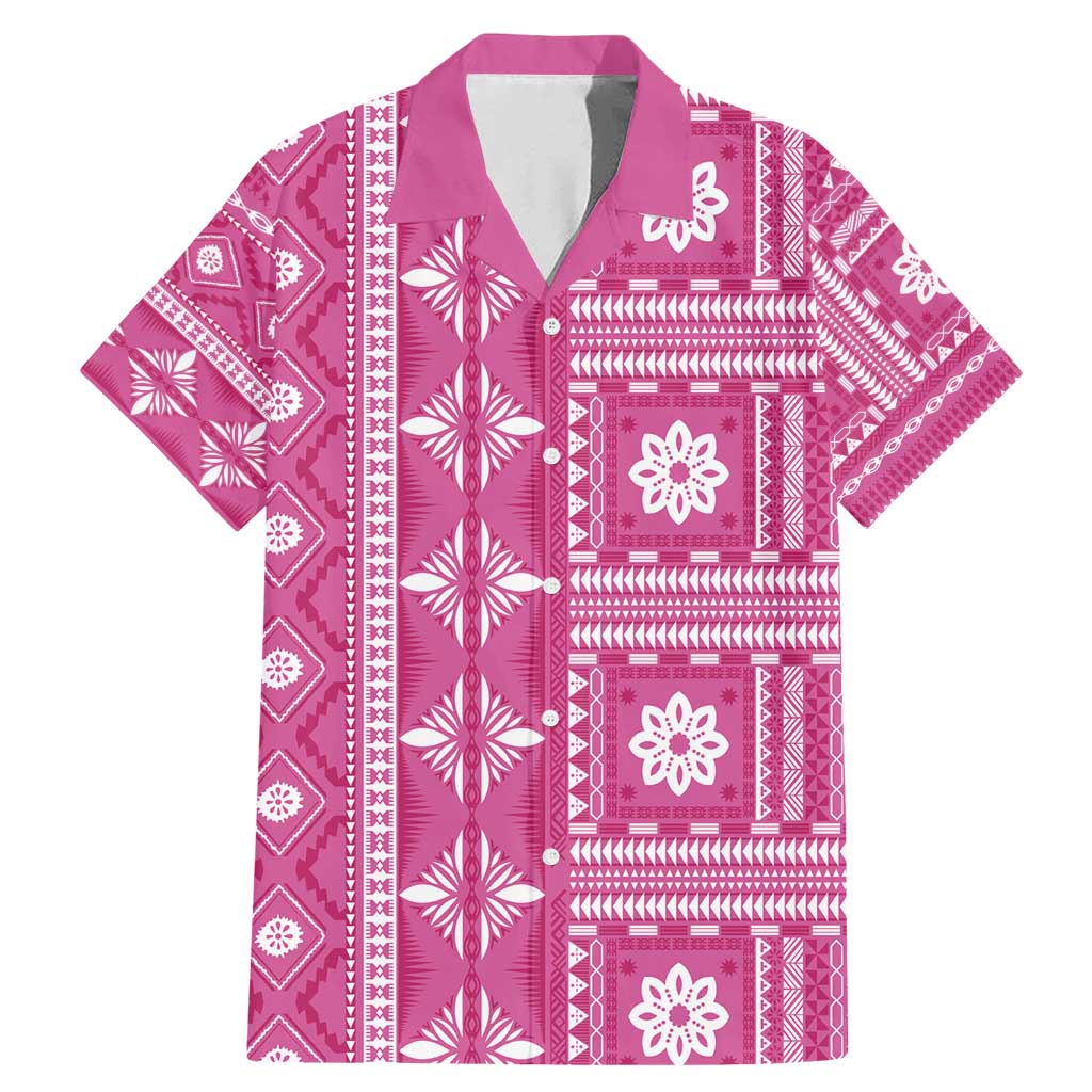 Fiji Masi All Pink Family Matching Mermaid Dress and Hawaiian Shirt Tapa Pattern LT01 Dad's Shirt - Short Sleeve Pink - Polynesian Pride