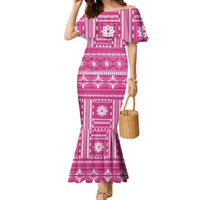 Fiji Masi All Pink Family Matching Mermaid Dress and Hawaiian Shirt Tapa Pattern LT01 Mom's Dress Pink - Polynesian Pride