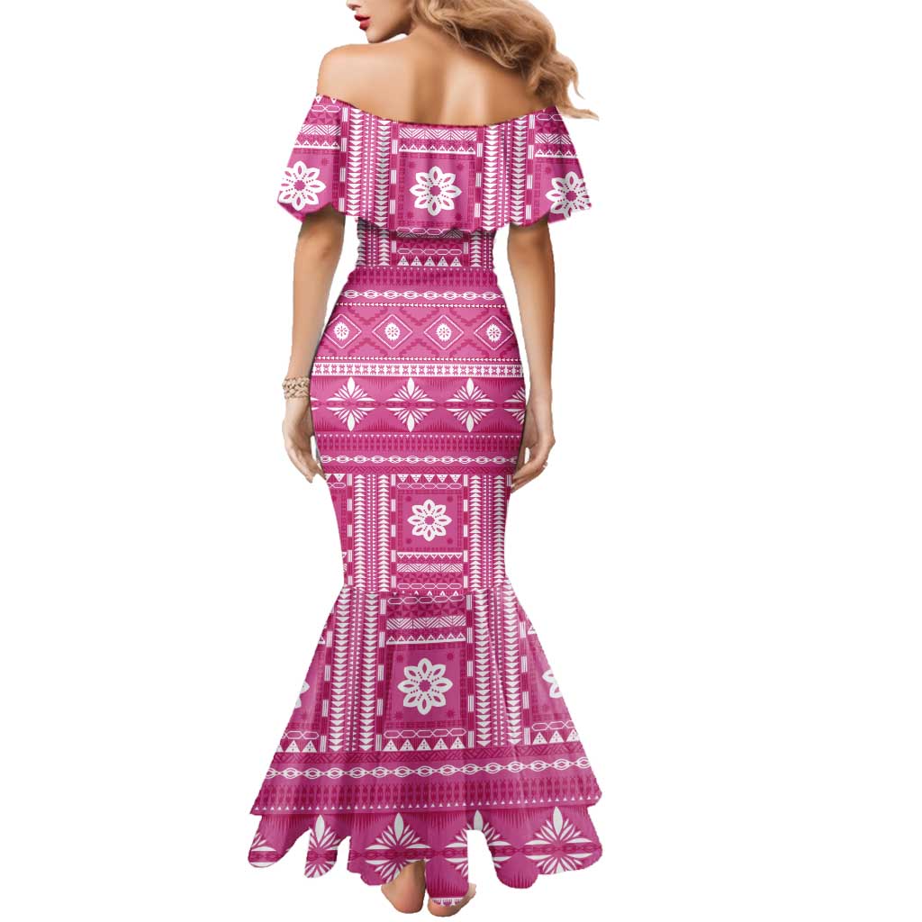 Fiji Masi All Pink Family Matching Mermaid Dress and Hawaiian Shirt Tapa Pattern LT01 - Polynesian Pride