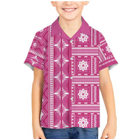 Fiji Masi All Pink Family Matching Mermaid Dress and Hawaiian Shirt Tapa Pattern LT01 Son's Shirt Pink - Polynesian Pride