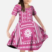 Fiji Masi All Pink Family Matching Off The Shoulder Long Sleeve Dress and Hawaiian Shirt Tapa Pattern LT01 Daughter's Dress Pink - Polynesian Pride