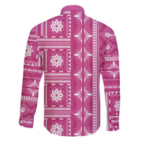 Fiji Masi All Pink Family Matching Off The Shoulder Long Sleeve Dress and Hawaiian Shirt Tapa Pattern LT01 - Polynesian Pride