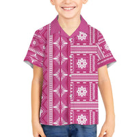 Fiji Masi All Pink Family Matching Off The Shoulder Long Sleeve Dress and Hawaiian Shirt Tapa Pattern LT01 Son's Shirt Pink - Polynesian Pride