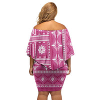 Fiji Masi All Pink Family Matching Off Shoulder Short Dress and Hawaiian Shirt Tapa Pattern LT01 - Polynesian Pride