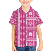 Fiji Masi All Pink Family Matching Off Shoulder Short Dress and Hawaiian Shirt Tapa Pattern LT01 Son's Shirt Pink - Polynesian Pride