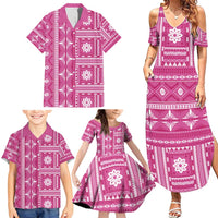 Fiji Masi All Pink Family Matching Summer Maxi Dress and Hawaiian Shirt Tapa Pattern LT01 - Polynesian Pride