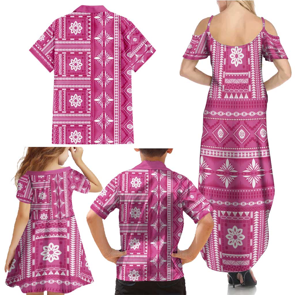 Fiji Masi All Pink Family Matching Summer Maxi Dress and Hawaiian Shirt Tapa Pattern LT01 - Polynesian Pride