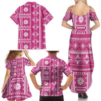 Fiji Masi All Pink Family Matching Summer Maxi Dress and Hawaiian Shirt Tapa Pattern LT01 - Polynesian Pride