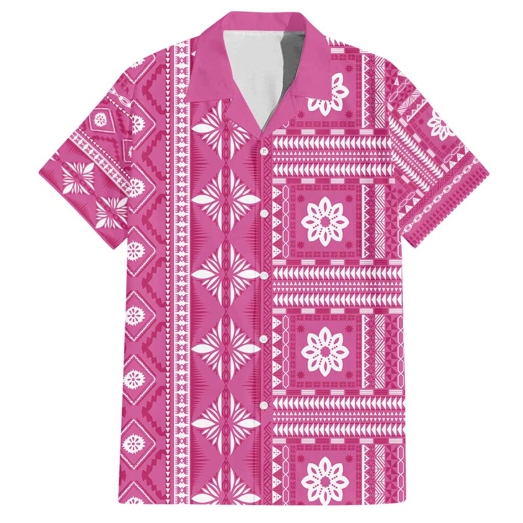 Fiji Masi All Pink Family Matching Summer Maxi Dress and Hawaiian Shirt Tapa Pattern LT01 Dad's Shirt - Short Sleeve Pink - Polynesian Pride