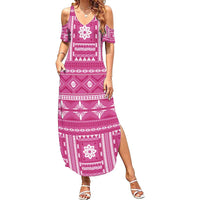 Fiji Masi All Pink Family Matching Summer Maxi Dress and Hawaiian Shirt Tapa Pattern LT01 Mom's Dress Pink - Polynesian Pride