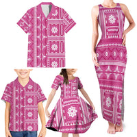 Fiji Masi All Pink Family Matching Tank Maxi Dress and Hawaiian Shirt Tapa Pattern LT01 - Polynesian Pride